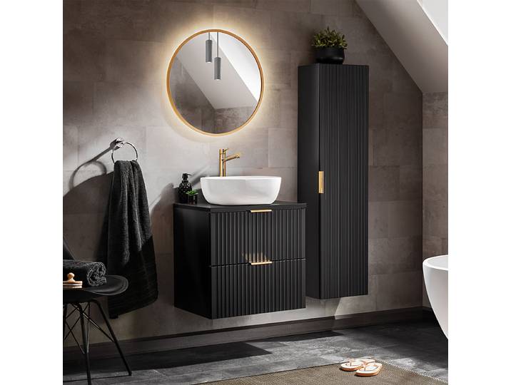 Ensemble meuble simple vasque 60cm et colonne Adriel Noir