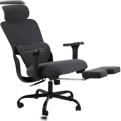 Décoshop26 - Ergonomischer Drehstuhl mit multifunktionalen Armlehnen ausziehbarer Fußstütze schwarzem Stoffbezug und 10_0006925