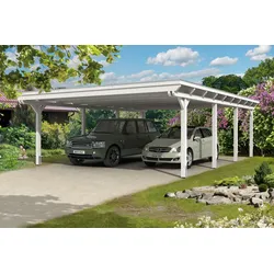 Carport Emsland 613x846cm, weiß, 20mm Dachschalung mit EPDM Folie Holzcarport