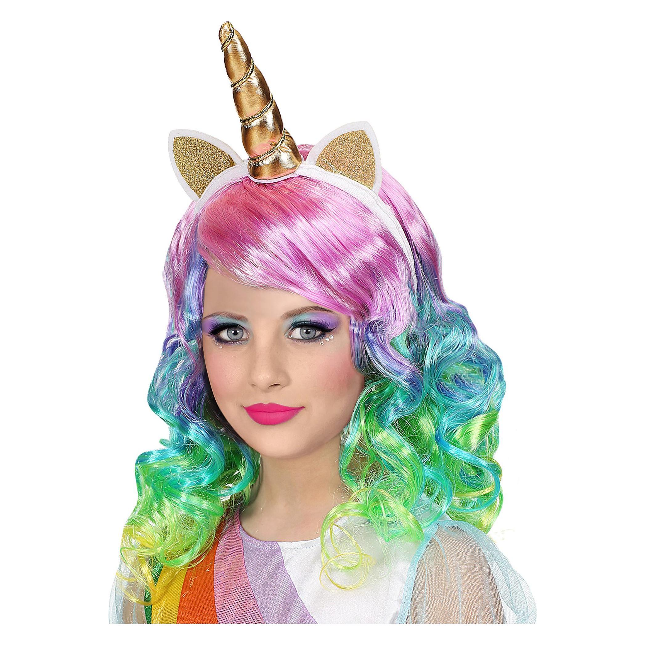 Widmann 46935 - Kinderperücke Einhorn, bunt, Haarreifen mit Horn und Ohren, Mottoparty, Karneval (46935)