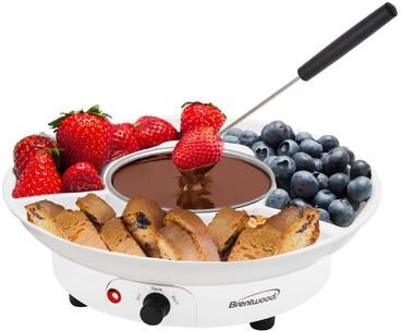 Brentwood Electric Fondue Pot Set with 3 Section Tray and 4 Dipping Forks