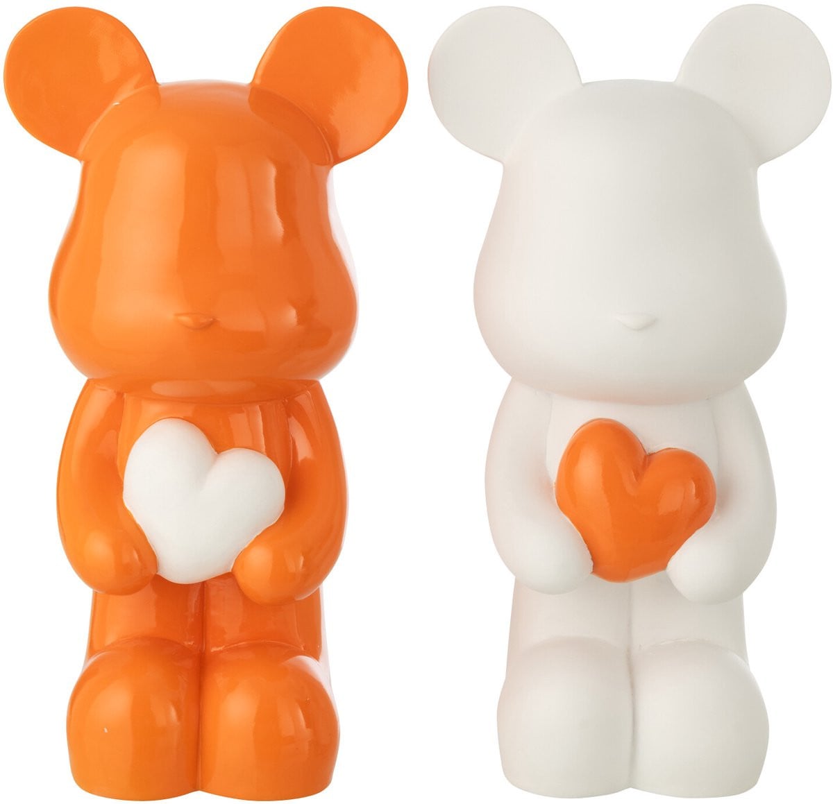 J-Line Decoratie Beer Hart - Set van 2 - Polyresin - Wit/Donkeroranje - Small