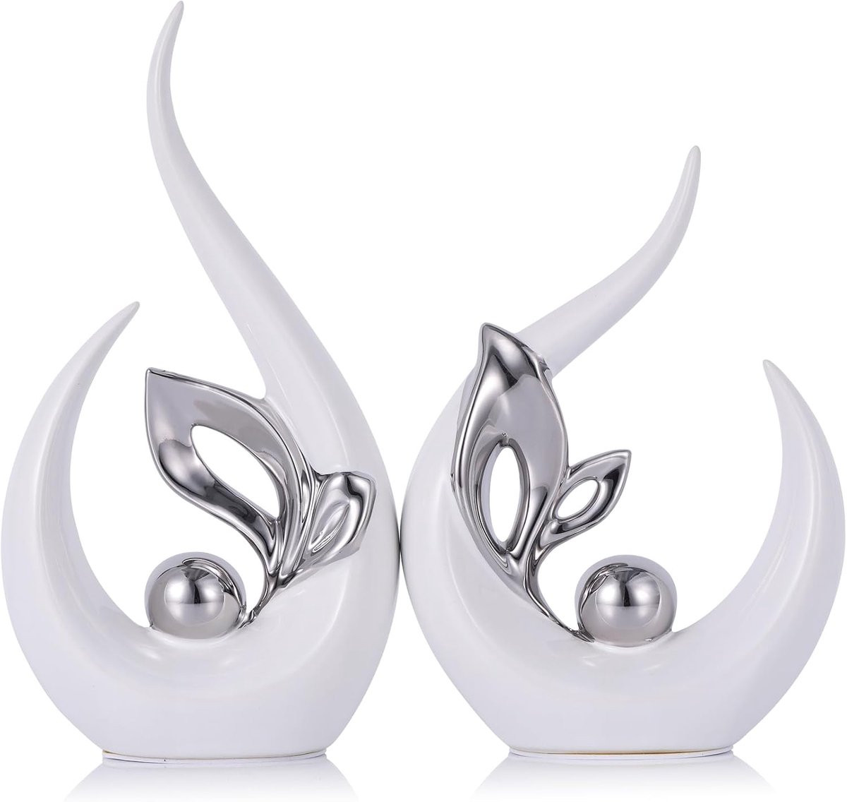 Abstracte keramische sculptuur in wit en zilver voor decoratie van planken en tv-meubels, 24 cm