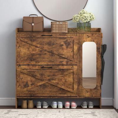 ZWYO HOSIMU Freestanding Shoe Cabinet with 2 Flip Drawers for Entryway