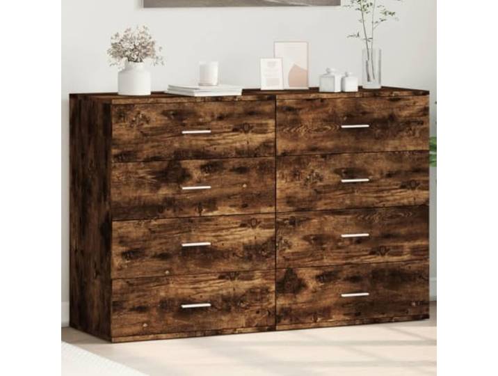 HEFZGDB Sideboard mit Wandhalterung Sicherung und großer Ablagefläche, Sideboard Schrank Wohnzimmer Stauraum für Bücher und Zeitschriften, Holzwerkstoff modern Räuchereiche, 2 Stück