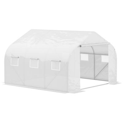 STILVORA Foliengewächshaus Metall Weiß 445x299x205 cm mit PE-Folie & 6 Fenstern