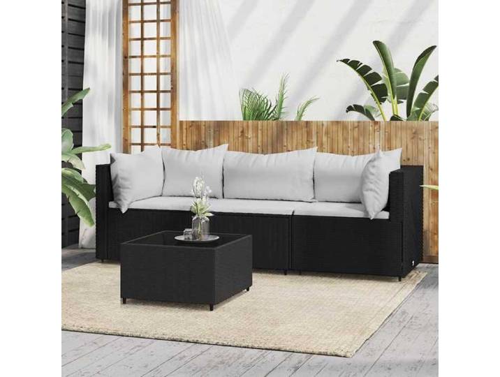 Salon de jardin Noir Résine tressée avec coussins Mobilier 4 pcs pour Terrasse