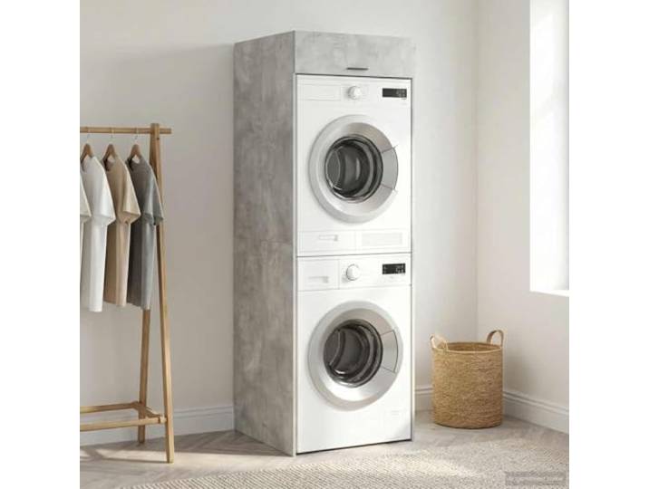 smnyxs Schrank für Waschmaschine, Beton, 67,5 x 68 x 200 cm Holzwerkstoff, Scharniertüren, schwarze Griffe, Badezimmermöbel, praktische Aufbewahrung