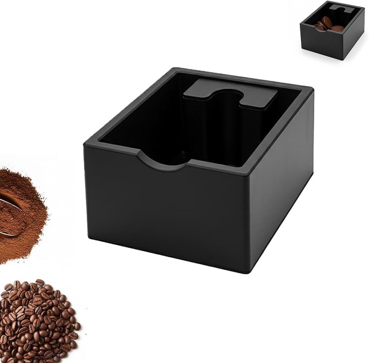 Zwarte ABS Afklopbak voor koffiedik en espresso zeefdragers, B/D/H: 17,6 x 14,8 x 9,2 cm