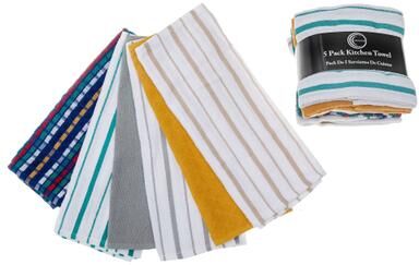 IH Casa Decor 5 Pack Assorted Terry Kitchen Towels