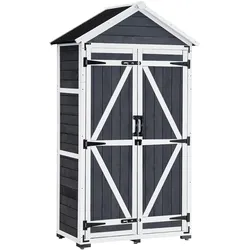 MCombo Gartenschrank Geräteschuppen Werkzeugschrank Outdoor-Schrank Gartenbox mit Satteldach aus Holz Grau/Natur 1000