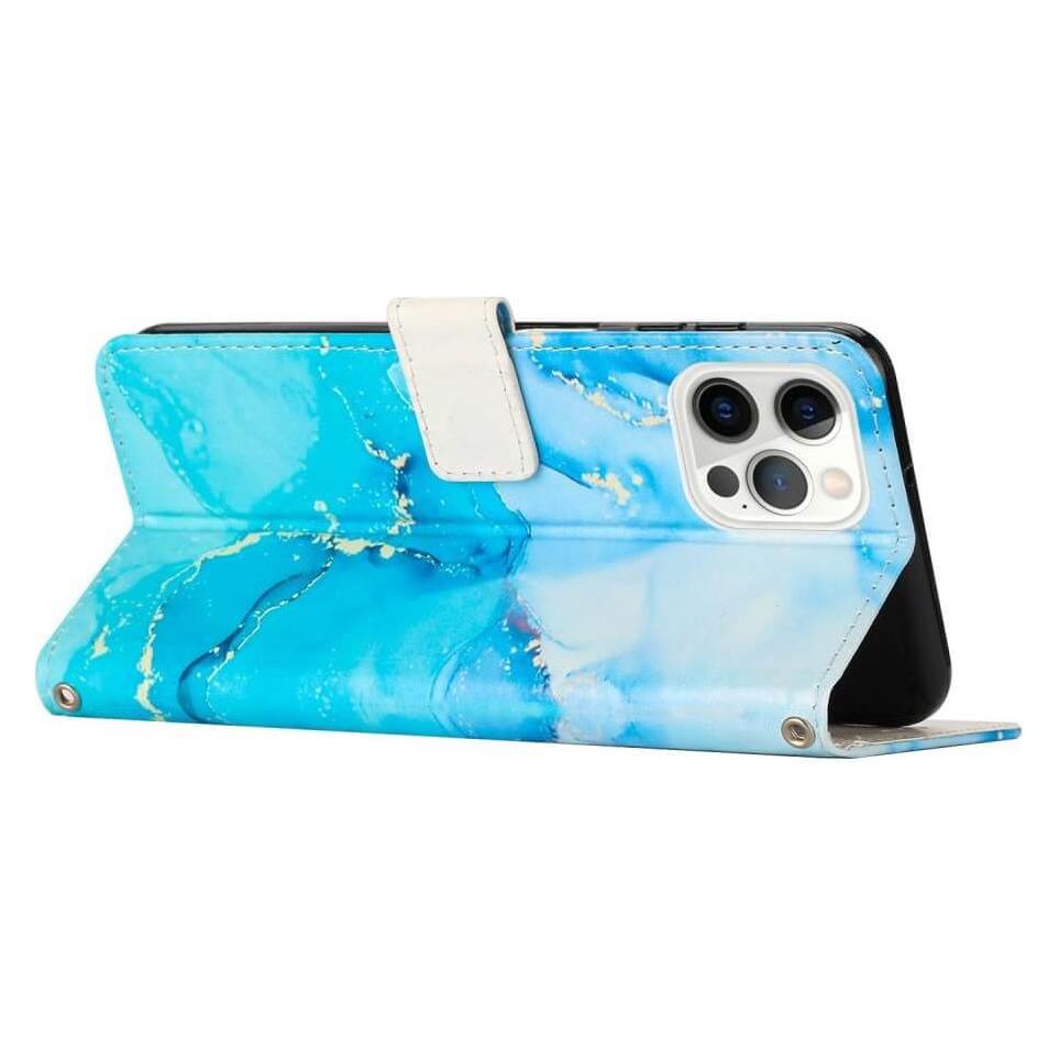 Cover-Discount iPhone 14 Pro Max - Leder Hülle blue Marble (Apple iPhone 14 Pro Max) (660109652B)