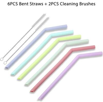 Uplift Picks Reusable Colorful Silicone Straws Heat Resistant Bubble Tea Cup Accessories 8 Pcs (bent)