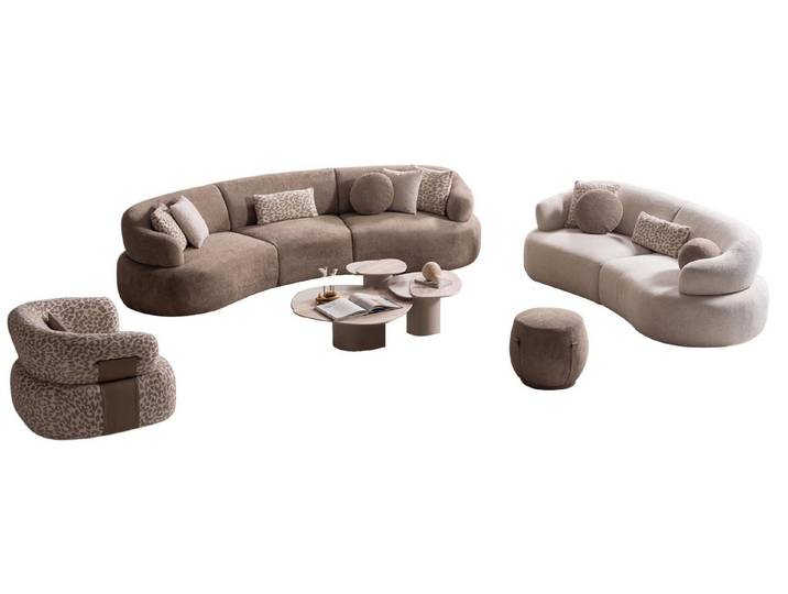 JVmoebel Polstergarnitur Elegantes Sofa mit Polsterhocker und Holztisch in Grau, (5-tlg)
