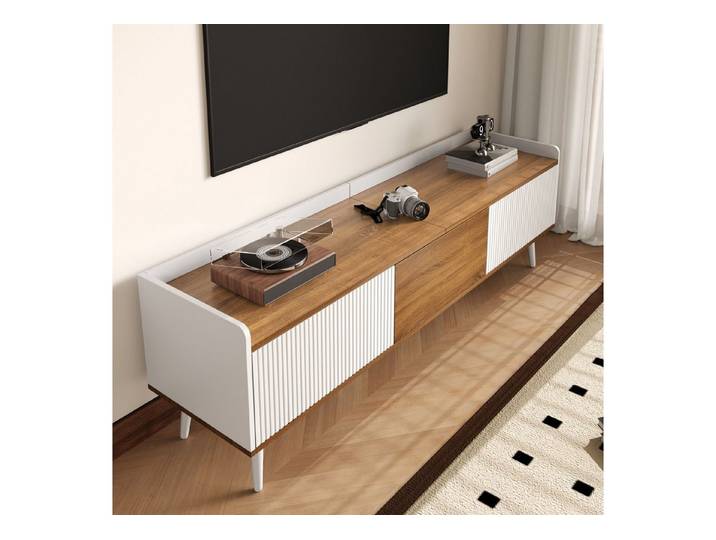 Odikalo TV-Schrank TV Ständer TV Bank Lowboard Fernsehschrank TV Tisch Natur+Weiß/Schwarz 160 L x 39 W x 49,5 H