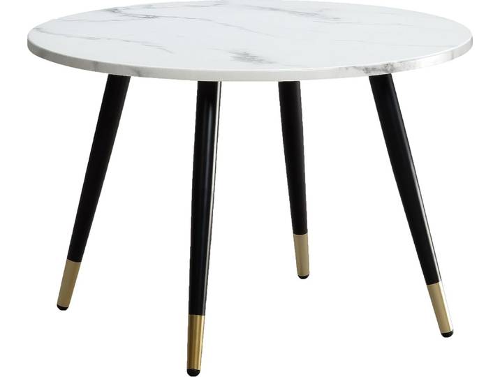 Wohnling Couchtisch 60x60x41cm Marmoroptik Weiß Metallgestell Rund Modern