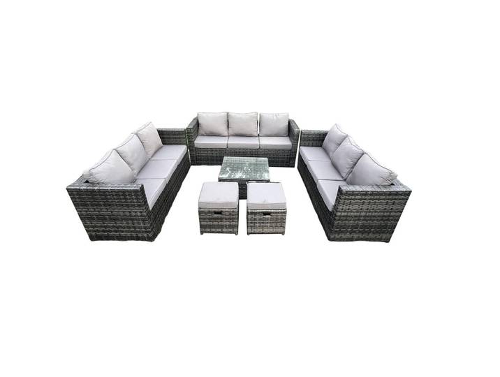 Fimous Gartentischgruppe Polyrattan Dunkelgrau 11-Sitzer, Metall, Gartenmöbel, Gartengarnituren, Gartenmöbel-Sets