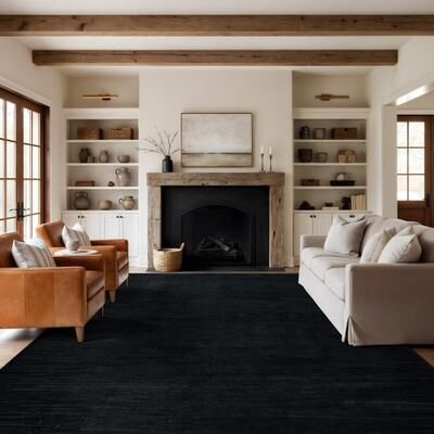 World Rug Gallery Solid Heathered Black Machine Washable Non-Slip Backing Area Rug