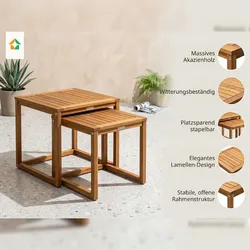 2er Garten Beistelltisch aus Akazienholz – Braun