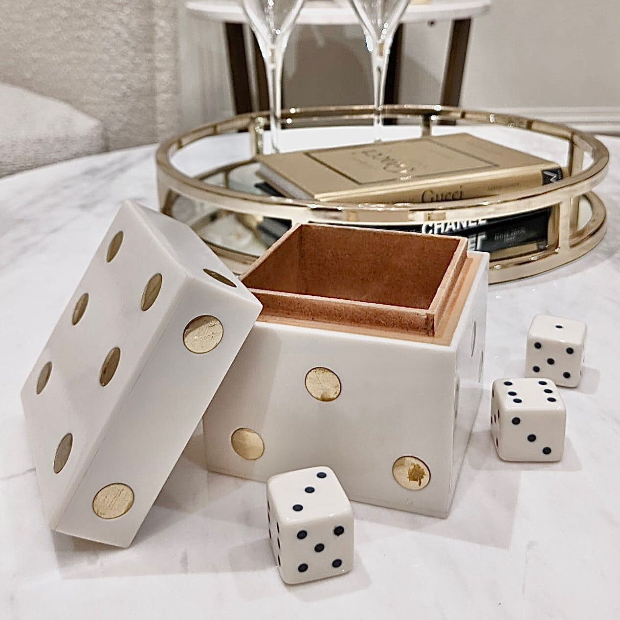 Rae White & Gold Mini Dice Box