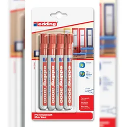 Edding Permanentmarker 3000 Rot, 4 Stück