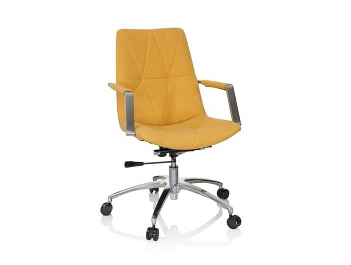 hjh OFFICE 670985 Drehstuhl SARANTO II Stoff Senfgelb moderner Sessel im Retro-Look mit Rollen, höhenverstellbar