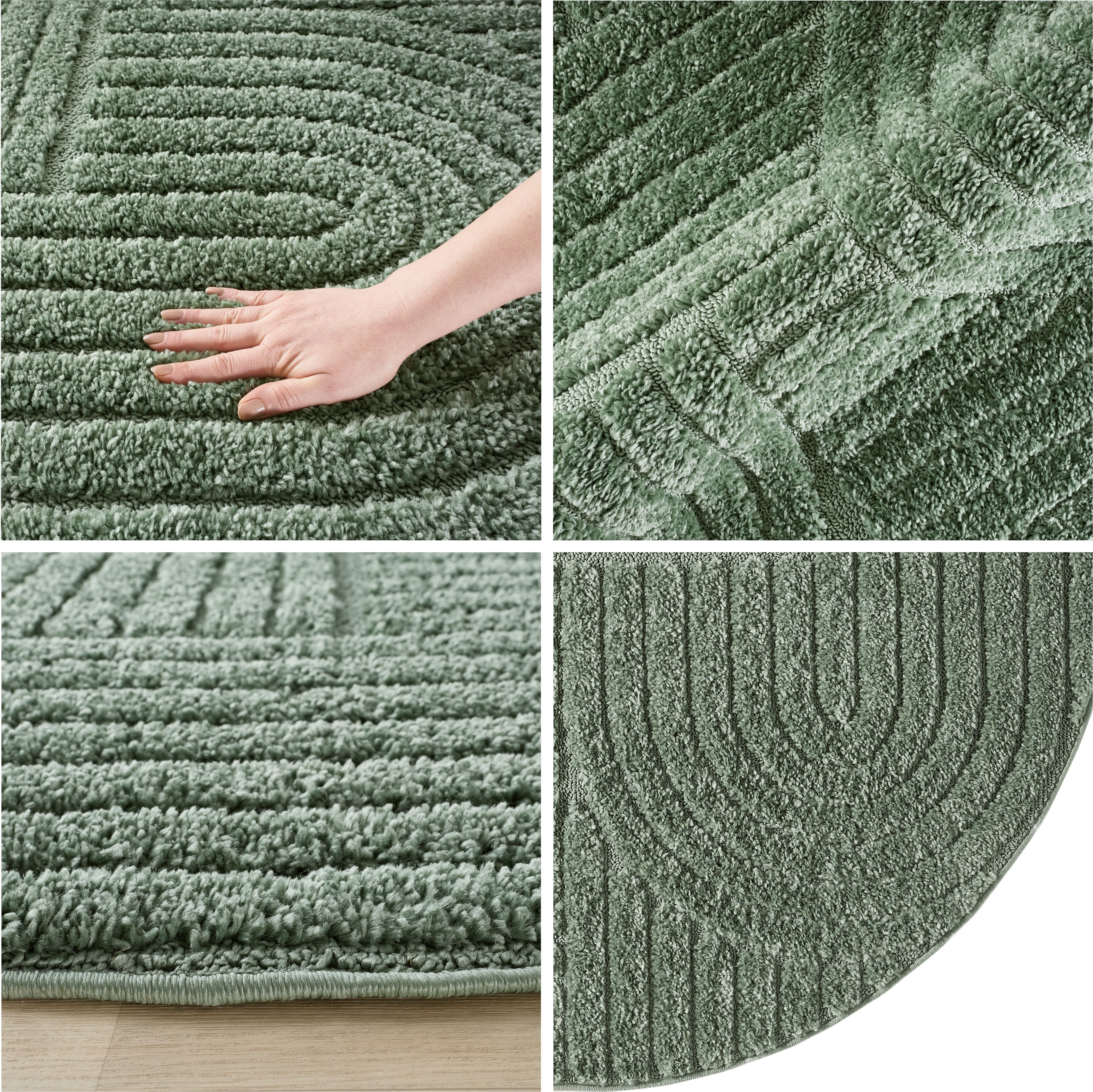 Teppich GOODPRODUCT "Jonne, Boho-Design, Scandi, Designteppich", grün (dunkelgrün), H:20mm Ø:120cm, Kunstfaser, Teppiche, Teppich, Hoch-Tief, 3D Optik, skandinavischer Stil, Wohnzimmer, Schlafzimmer dunkelgrün Ø 120cm 1 Stk., 20mm, Ø 120cm