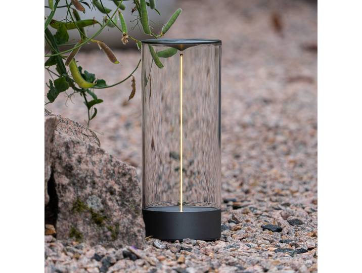 Konstsmide LED-Akku-Tischleuchte Edison, Höhe 32 cm, grau/klar, IP54 dimmbar, klar / transparent, für Wohn- / Esszimmer, Kunststoff, Modern