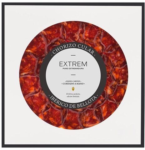 Extrem Puro Extremadura Chorizo Cular Ibérico de bellota loncheado cortado a mano .