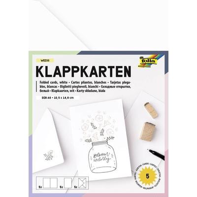Folia Klappkarten/Doppelkarten für Einladungen, Glückwunsch- oder Grußkarten, 10,5x15cm, weiß, 5 Karten + Kuverts + Einlagen