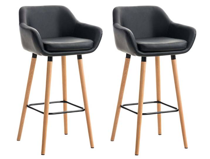 TPFLiving 2er Set Barhocker Grande Gestell Holz Kunstleder - Schwarz