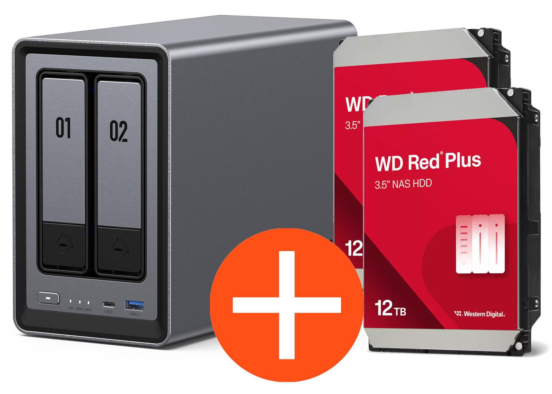 UGREEN NASync DXP2800 NAS System 2-Bay 24TB inkl. 2x WD WD120EFGX NAS HDD - 12 TB DXP2800 + 2x WD120EFGX