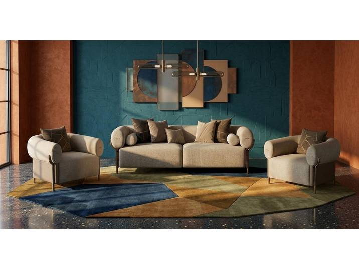 JVmoebel Polstergarnitur Beiges Wohnzimmer-Set: 3-Sitzer-Sofa mit zwei Sesseln modern, (3-tlg), Made in Europa