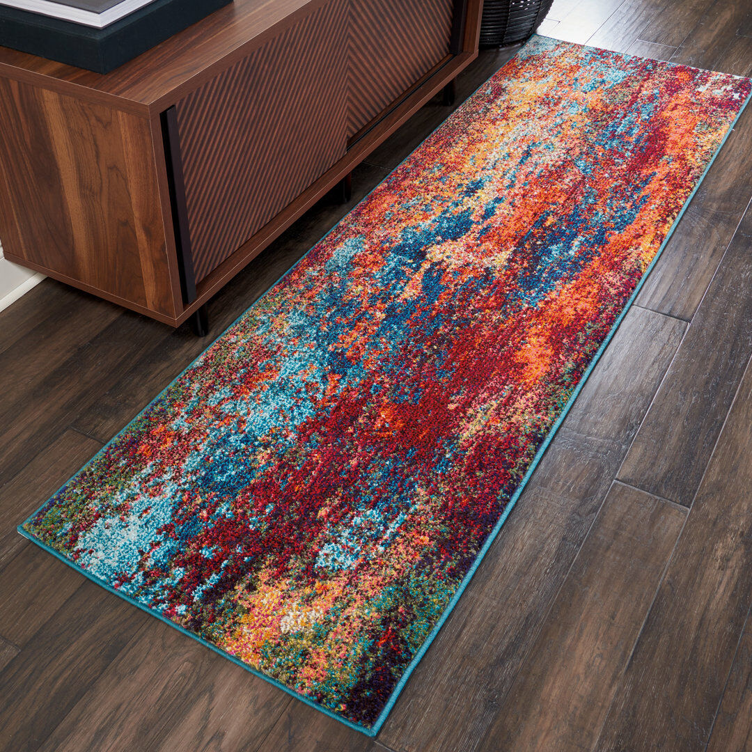 Mistana Gerome Blue/Orange/Red Area Rug Blue/Orange/Red Runner 66 x 229cm