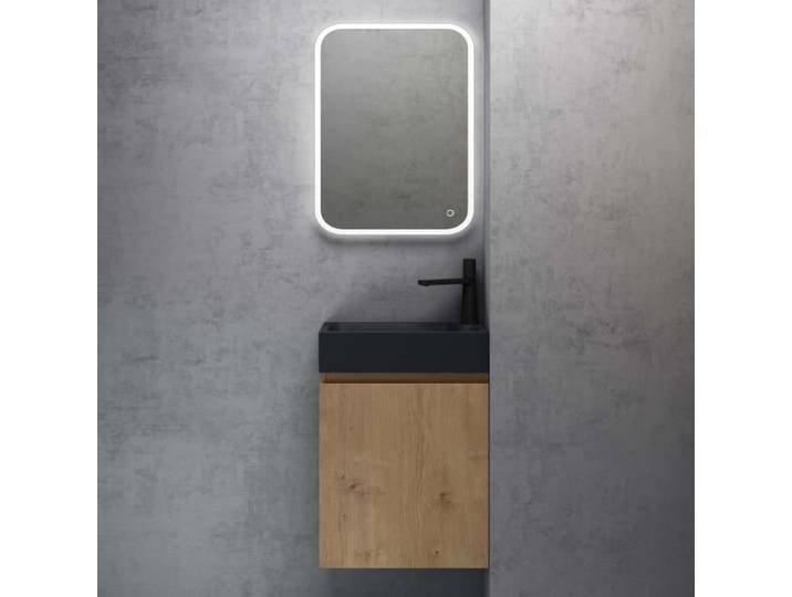 doporro Petit Meuble de Salle de Bain Suspendu 46cm Aspect de Chêne Ensemble de 2 Pièces Meuble avec Lavabo Pisa02