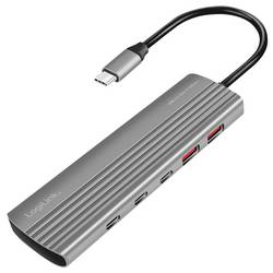 LogiLink UA0415 USB-Hub 10 Port USB-A, USB-C® PD USB 3.2 Gen2 10 GBit/s mit Aluminiumgehäuse, mit Schnellladeport Spacegrau UA0415