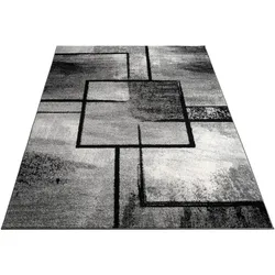 KADIMA DESIGN Teppich Kurzflor Geometrisches Quadratmuster Wohnzimmer schmutzabweisend Dunkelgrau Rechteckig 120x170 | 100% Polypropylen | Florhöhe: 10 mm
