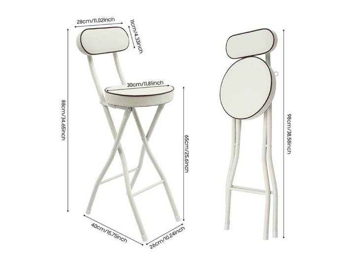 Bymaocar Lot de 2 Chaises de Bar Pliables Blanc Structure en Acier avec Siège en PU et Dossier Ergonomique