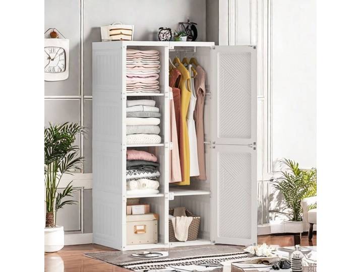 Armoire portable réglable avec grande capacité et cadre pliable armoire de chambre à coucher assemblage facile blanc