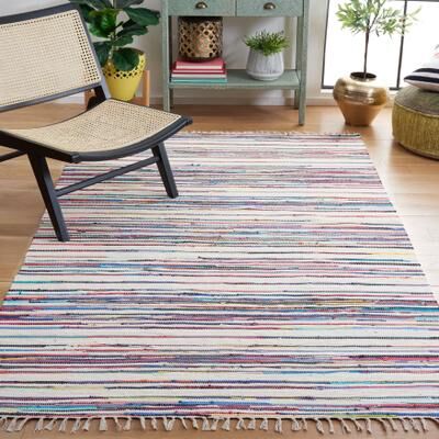 SAFAVIEH Handmade Rag Rug with Fringe Valborg Casual Stripe Cotton Rug with Fringe