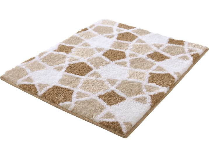 Badematte KLEINE WOLKE Sintra, Badvorleger, Badezimmer Teppich , beige (macadamia), H:15mm, Polyacryl, Badematten, Badematte, Badteppich, modernes Mosaikdesign