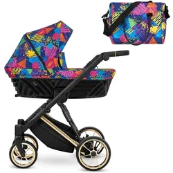 Kunert, Kinderwagen, Ivento Premium 2in1 Kinderwagen in Bunt mit Goldrahmen und umfangreicher Ausstattung