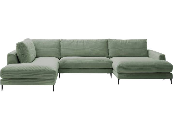 Wohnlandschaft HOME AFFAIRE Downtown XXL B/T/H: 341/223/84 cm Loungemöbel zum Relaxen , grün (oliv), B:341cm H:84cm T:223cm, 88% Polyester, 12% Polyacryl, Sofas, Wohnlandschaft, weicher Sitzkomfort, Cord-Bezug, weicher Sitzkomfort U-Form