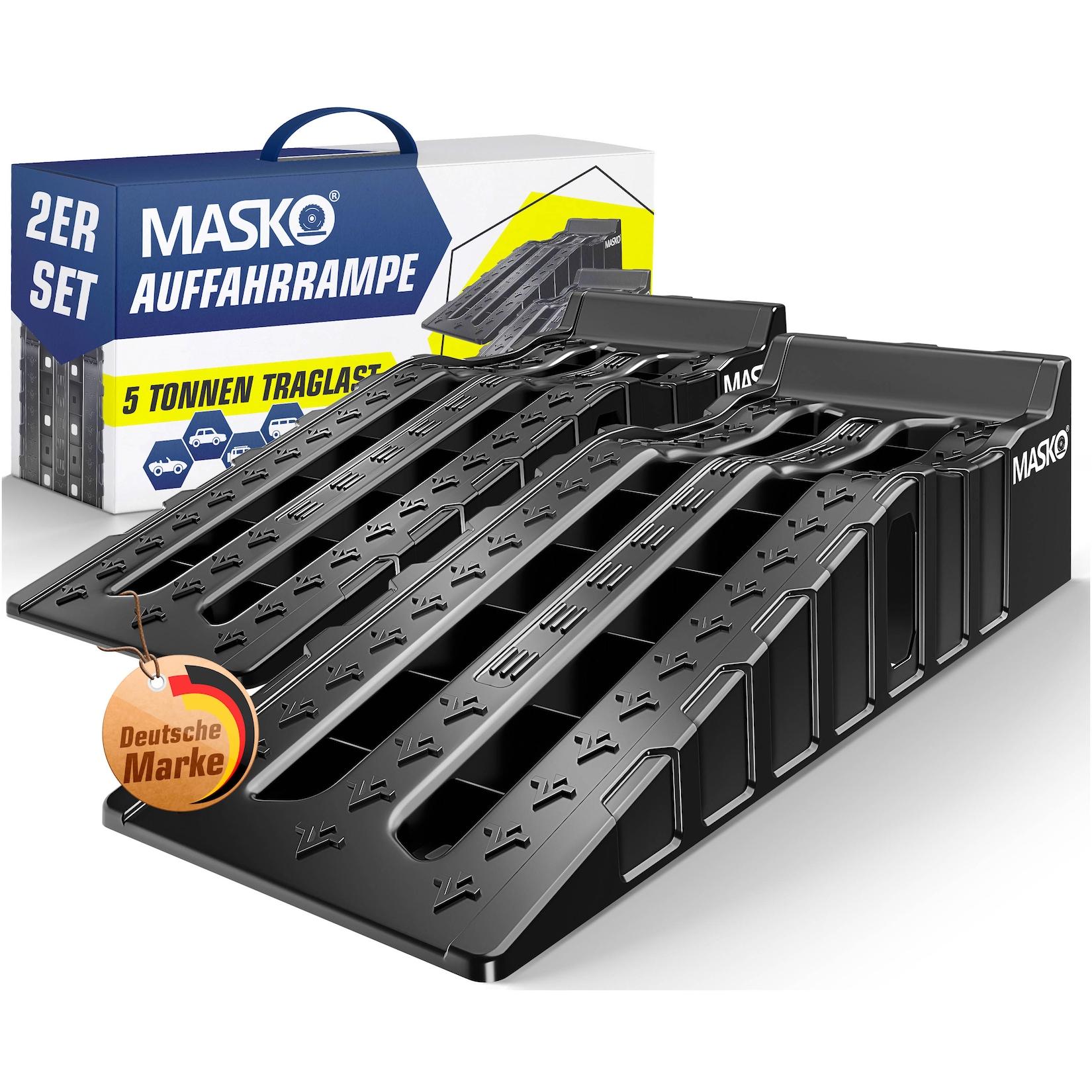 MASKO® Auffahrrampe 2er Set Auffahrkeile bis 5 t Traglast KFZ-Rampe mit Überfahrschutz Verladerampe rutschfest, robust und extra breit Garagenrampen Autorampe Ölwechsel und Reparatur