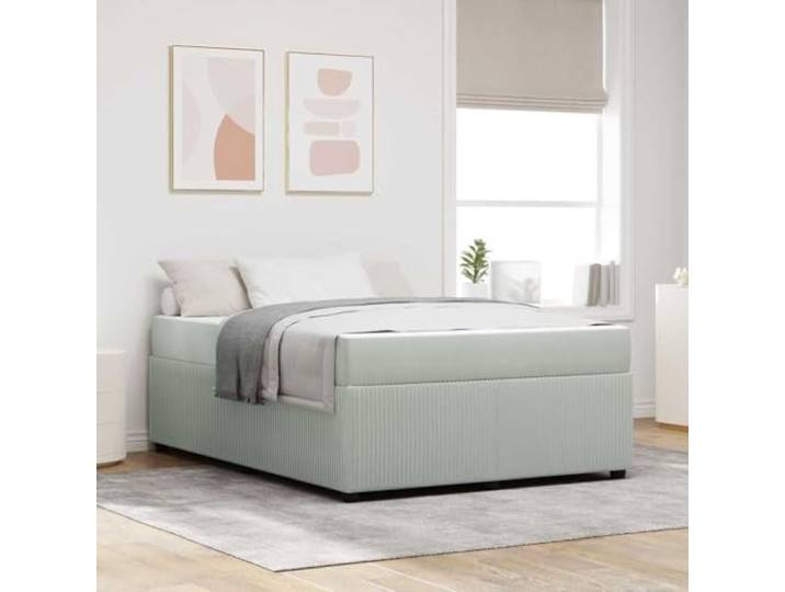 Stoffbezogenes Bettgestell Modernes Design 140x200 cm Hellgrau Bettrahmen mit Matratze Hellgrau 140x200 cm Stoff Doppelbett Metallfreies Design Taschenfederkern Komfort Stabiles Lattenrost