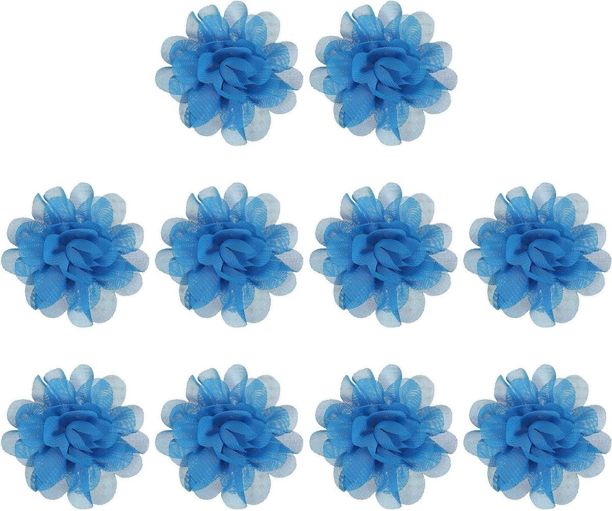 10 stuks Chiffon Bloemen Stof Applicaties voor Knutsel Decoratie - Donkerblauw - 5 cm