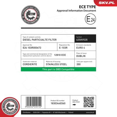 ESEN SKV Ruß-/Partikelfilter, Abgasanlage 62skv535 vorne für BMW