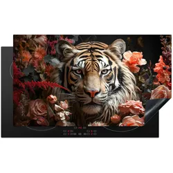HERDABDECKPLATTE Tiger - Tier - Natur - Floral - Botanisch Glaskeramikkochfeldabdeckung 90x52 cm
