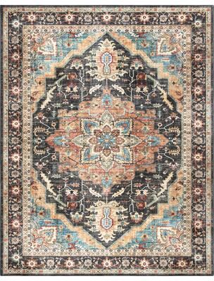 Gertmenian Crystal Print Washable Digital Printed Flat Pile Polyester Slip Resistant Area Rug Collection
