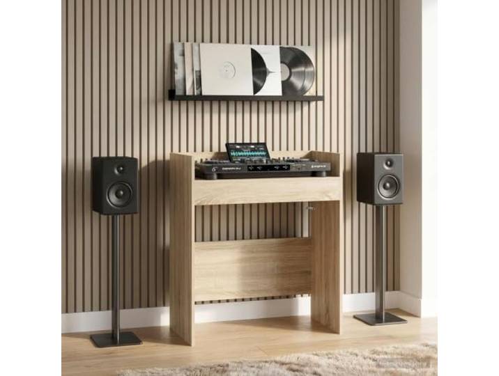 DJ Tisch Sonoma-Eiche Holzwerkstoff 62x45x102 cm U-Form Arbeitsplatz U-förmiges Design, vibrationsdämpfend, multifunktional, für Innenräume, Montage erforderlich